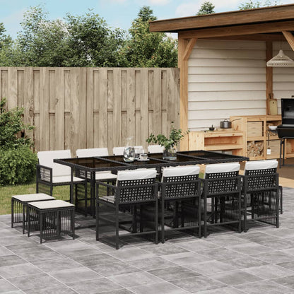 13-tlg. Garten-Essgruppe mit Kissen Schwarz Poly Rattan