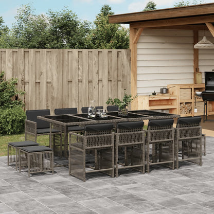 13-tlg. Garten-Essgruppe mit Kissen Grau Poly Rattan