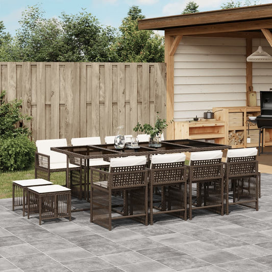 13-tlg. Garten-Essgruppe mit Kissen Braun Poly Rattan