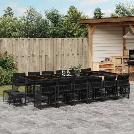 17-tlg. Garten-Essgruppe mit Kissen Schwarz Poly Rattan