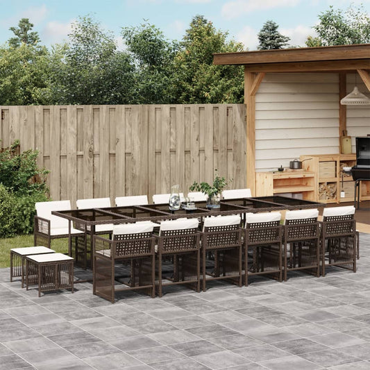 17-tlg. Garten-Essgruppe mit Kissen Braun Poly Rattan