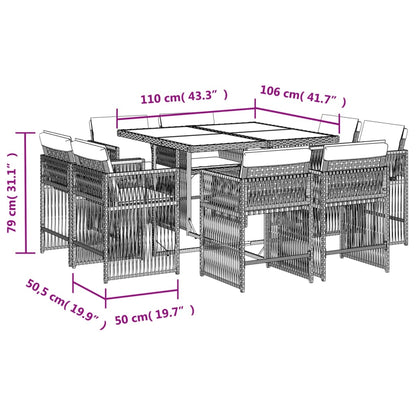 9-tlg. Garten-Essgruppe mit Kissen Schwarz Poly Rattan