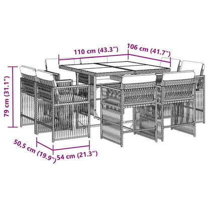 9-tlg. Garten-Essgruppe mit Kissen Grau Poly Rattan