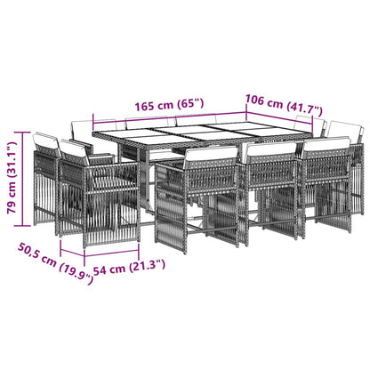 11-tlg. Garten-Essgruppe mit Kissen Grau Poly Rattan