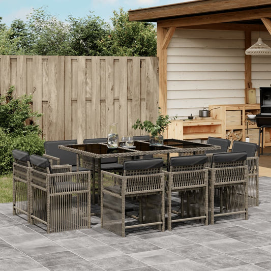 11-tlg. Garten-Essgruppe mit Kissen Grau Poly Rattan