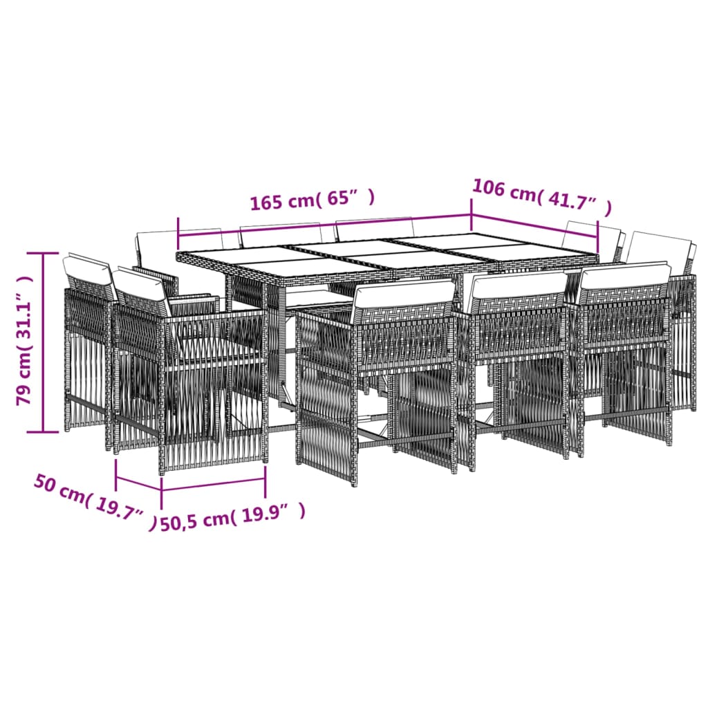 11-tlg. Garten-Essgruppe mit Kissen Beigemischung Poly Rattan