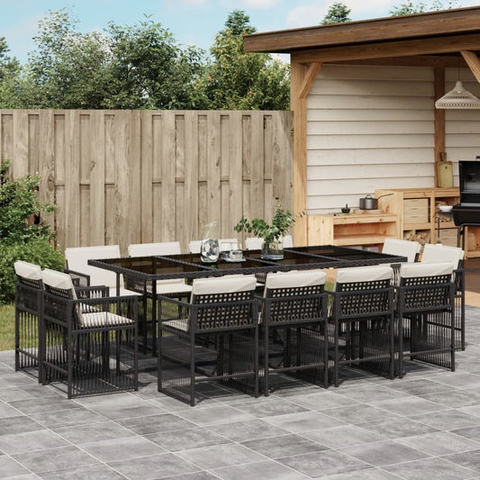 13-tlg. Garten-Essgruppe mit Kissen Schwarz Poly Rattan