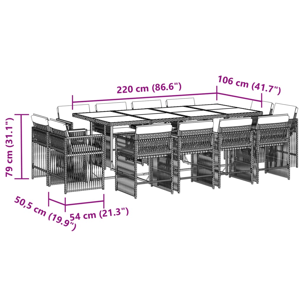 13-tlg. Garten-Essgruppe mit Kissen Grau Poly Rattan