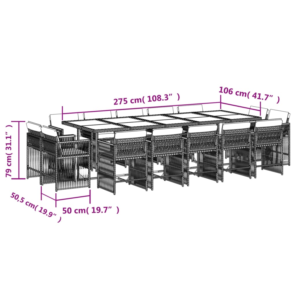 15-tlg. Garten-Essgruppe mit Kissen Schwarz Poly Rattan