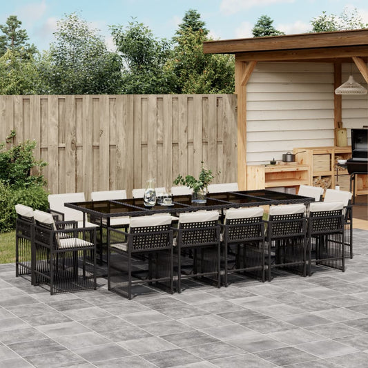 15-tlg. Garten-Essgruppe mit Kissen Schwarz Poly Rattan