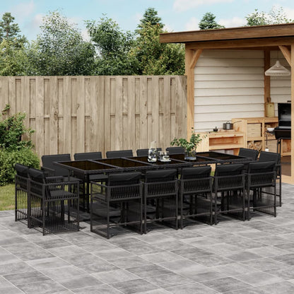 15-tlg. Garten-Essgruppe mit Kissen Schwarz Poly Rattan