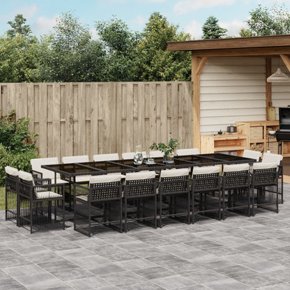 17-tlg. Garten-Essgruppe mit Kissen Schwarz Poly Rattan