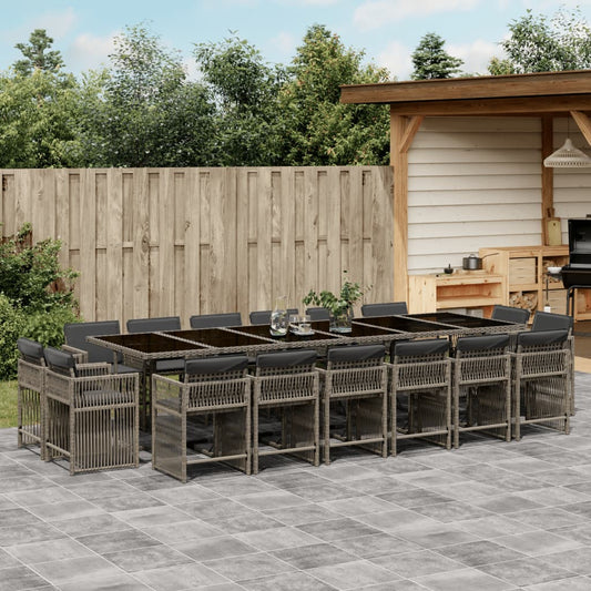 17-tlg. Garten-Essgruppe mit Kissen Grau Poly Rattan