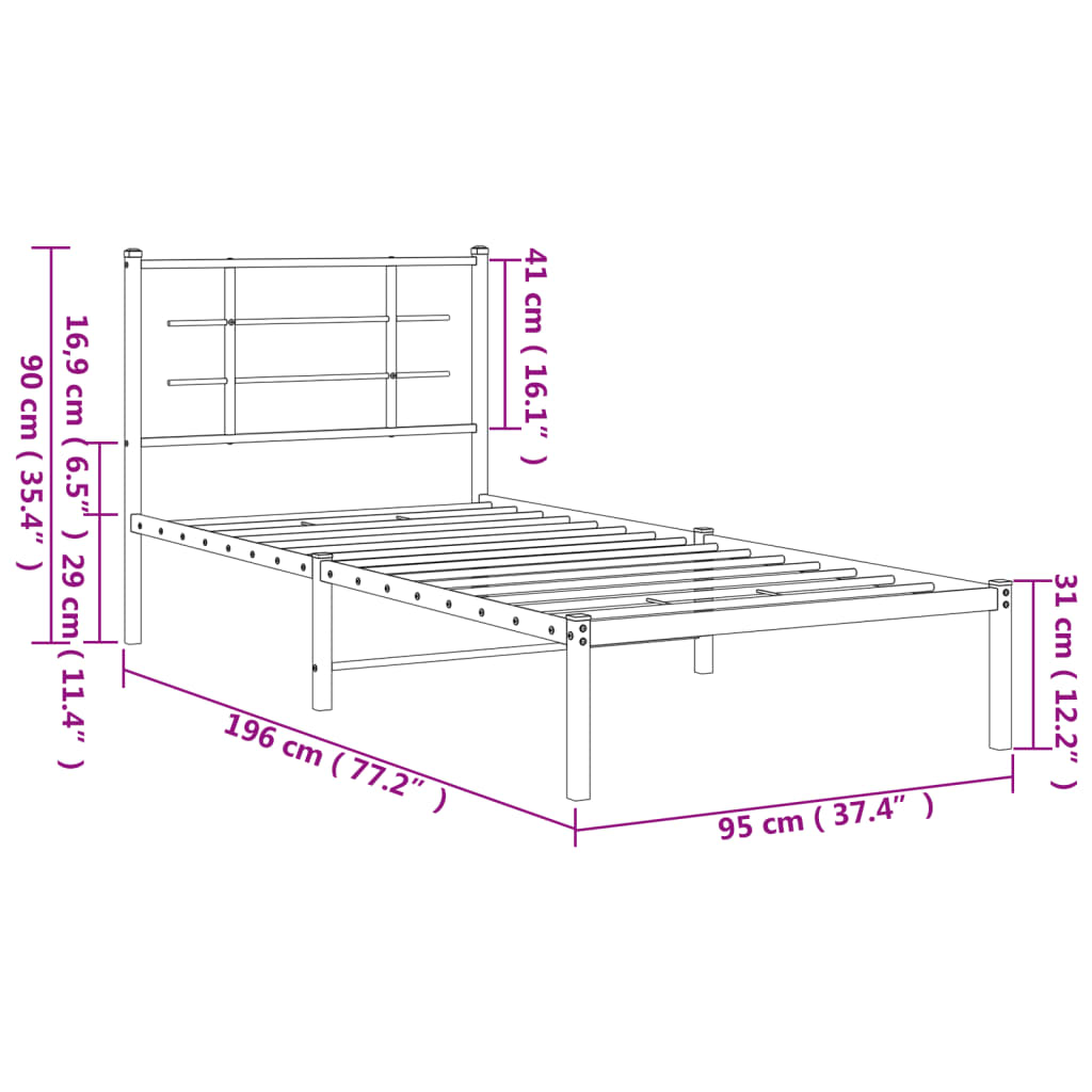 Bettgestell mit Kopfteil Metall Schwarz 90x190 cm