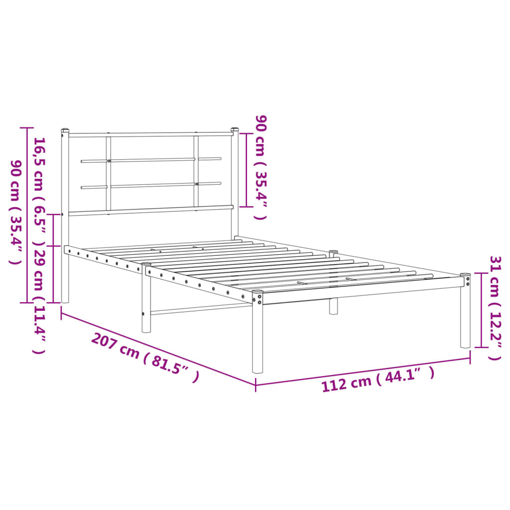 Bettgestell mit Kopfteil Metall Schwarz 107x203 cm