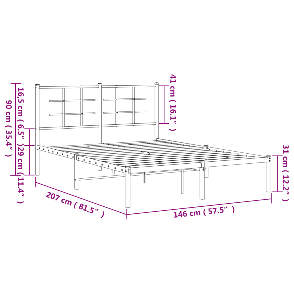 Bettgestell mit Kopfteil Metall Schwarz 140x200 cm