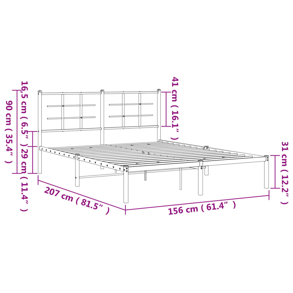 Bettgestell mit Kopfteil Metall Schwarz 150x200 cm