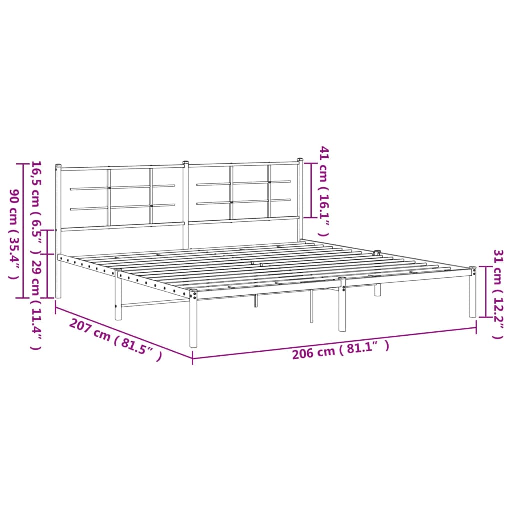 Bettgestell mit Kopfteil Metall Weiß 200x200 cm