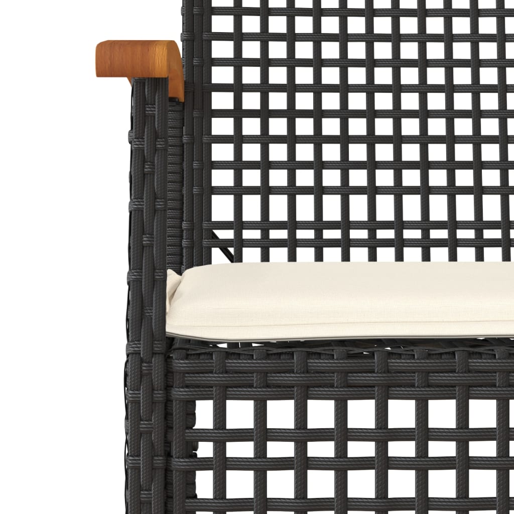 Gartenstühle mit Kissen 2 Stk. Schwarz Poly Rattan Akazienholz