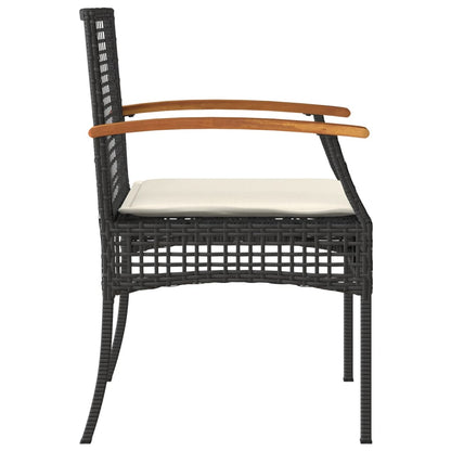 3-tlg. Bistro-Set mit Kissen Schwarz Poly Rattan Akazienholz