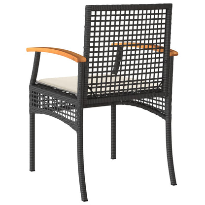 3-tlg. Bistro-Set mit Kissen Schwarz Poly Rattan Akazienholz