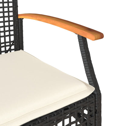 3-tlg. Bistro-Set mit Kissen Schwarz Poly Rattan Akazienholz