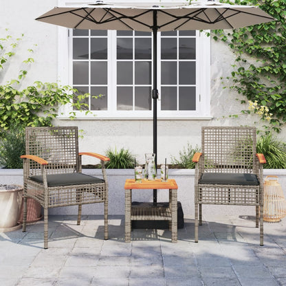 3-tlg. Bistro-Set mit Kissen Grau Poly Rattan Akazienholz