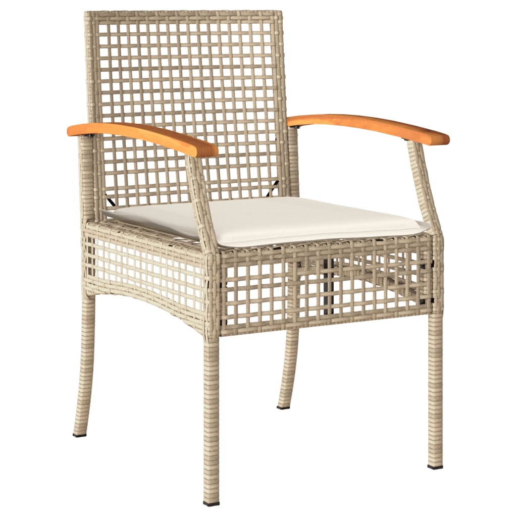 3-tlg. Bistro-Set mit Kissen Beige Poly Rattan Akazienholz