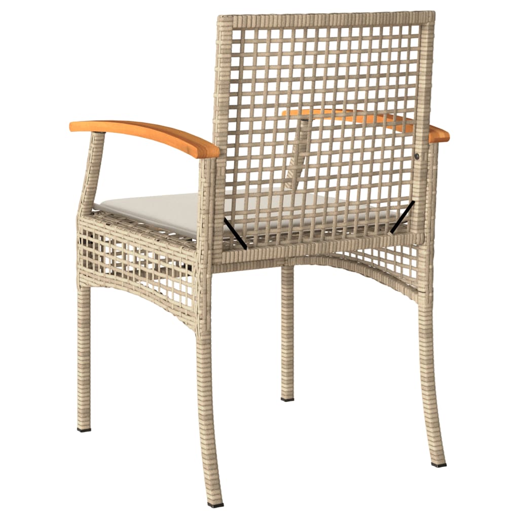 3-tlg. Bistro-Set mit Kissen Beige Poly Rattan Akazienholz