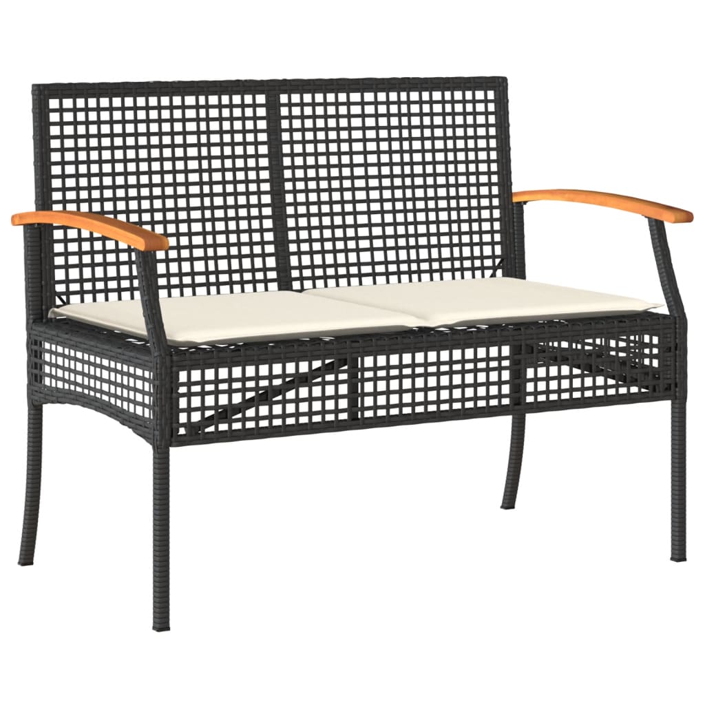 4-tlg. Garten-Lounge-Set mit Kissen Schwarz Poly Rattan