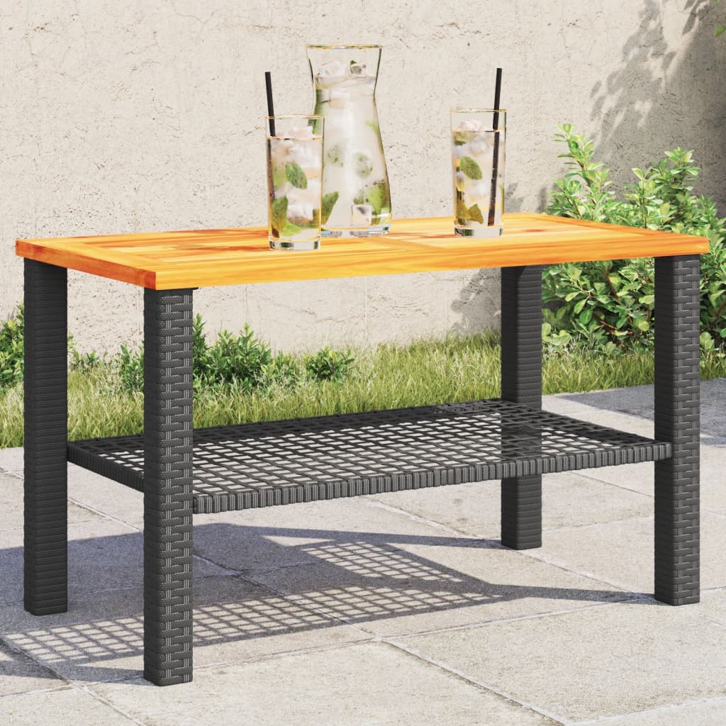 Gartentisch Schwarz 70x38x42 cm Poly Rattan Akazienholz