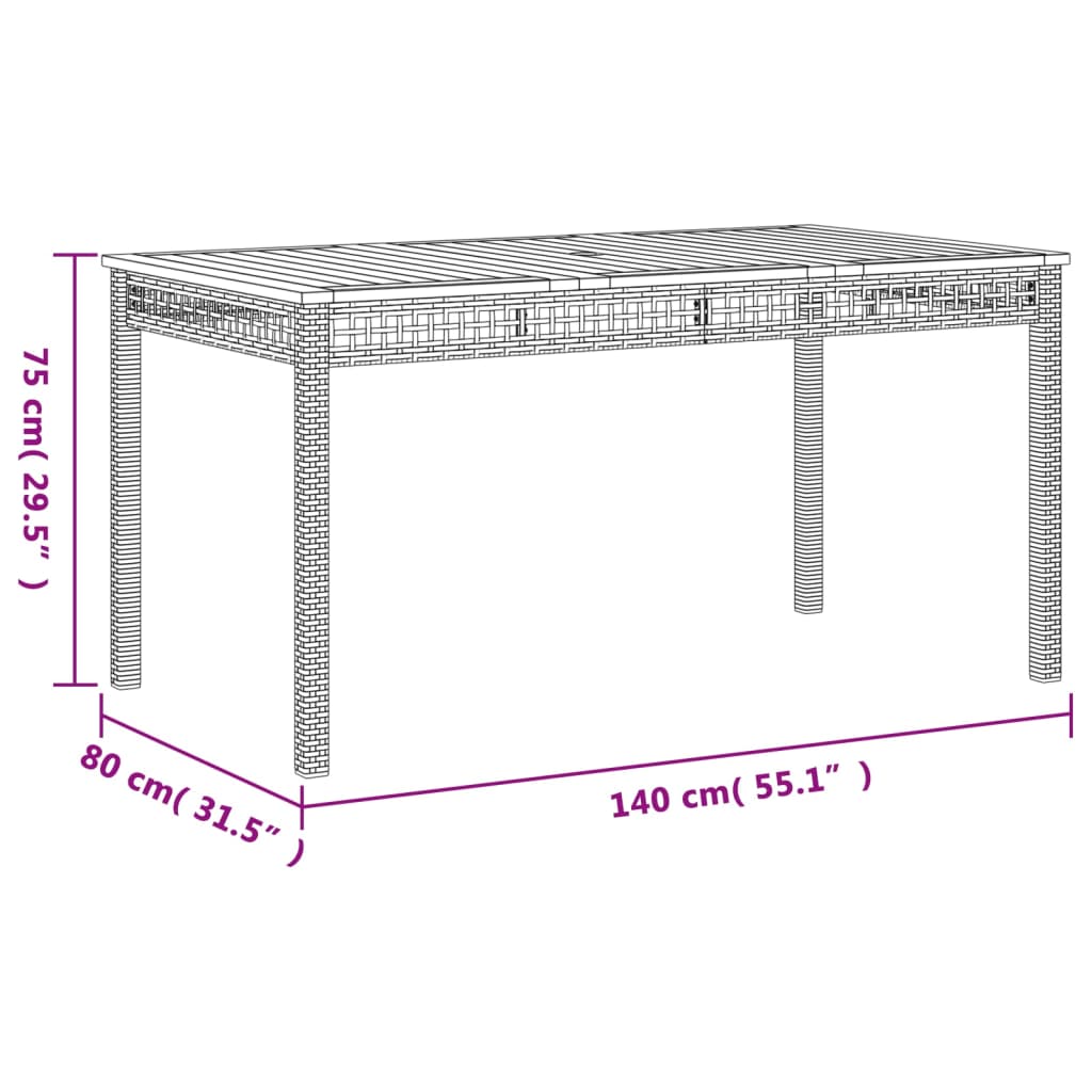 Gartentisch Grau 140x80x75 cm Poly Rattan Akazienholz