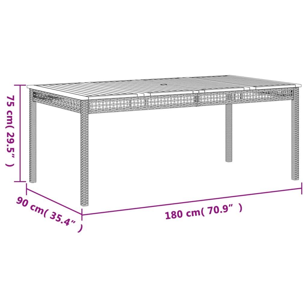 Gartentisch Schwarz 180x90x75 cm Poly Rattan Akazienholz