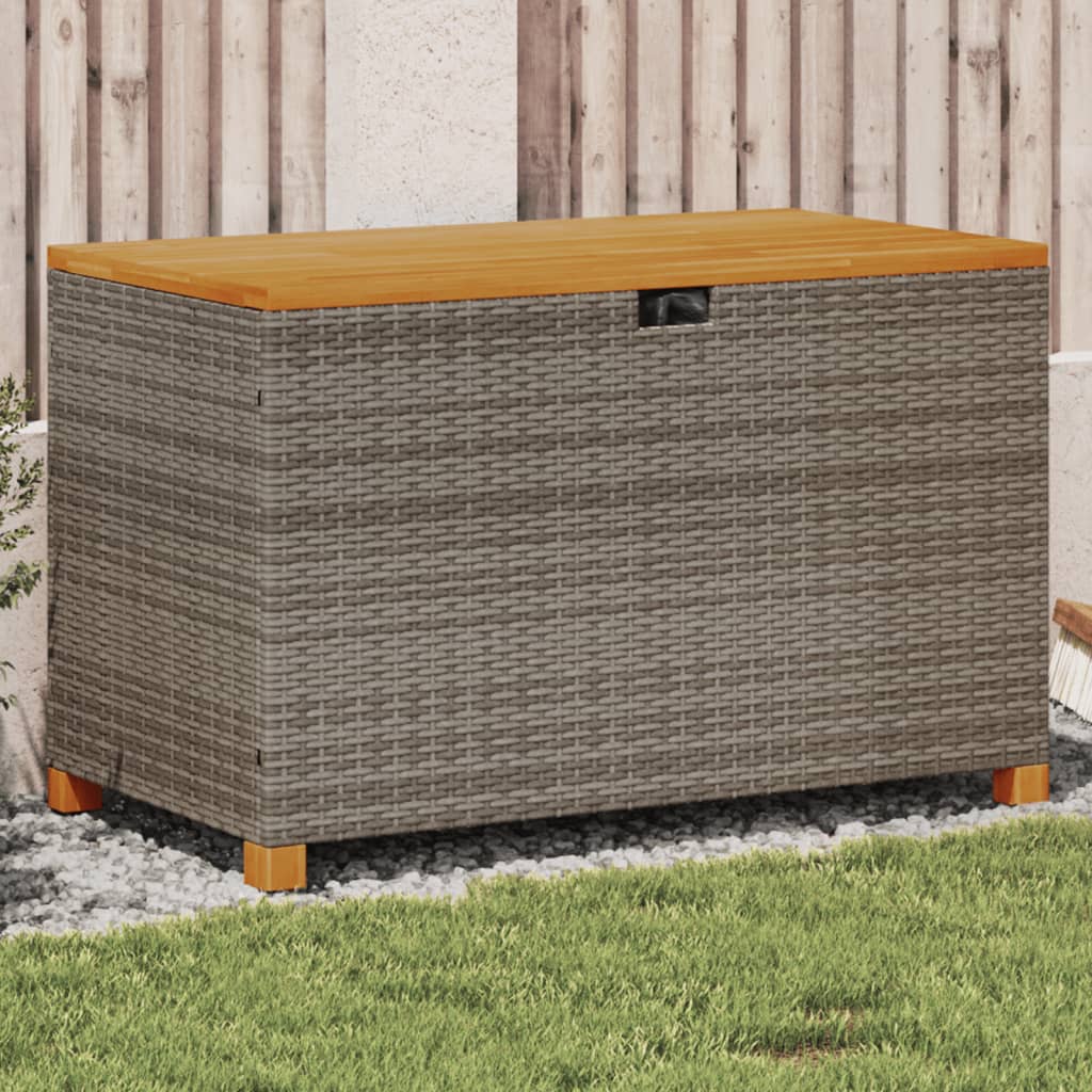 Gartentruhe Grau 110x55x63 cm Poly Rattan Akazienholz