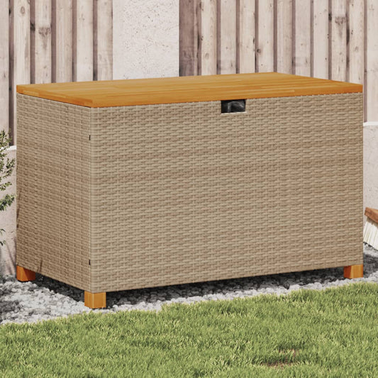 Gartentruhe Beige 110x55x63 cm Poly Rattan Akazienholz