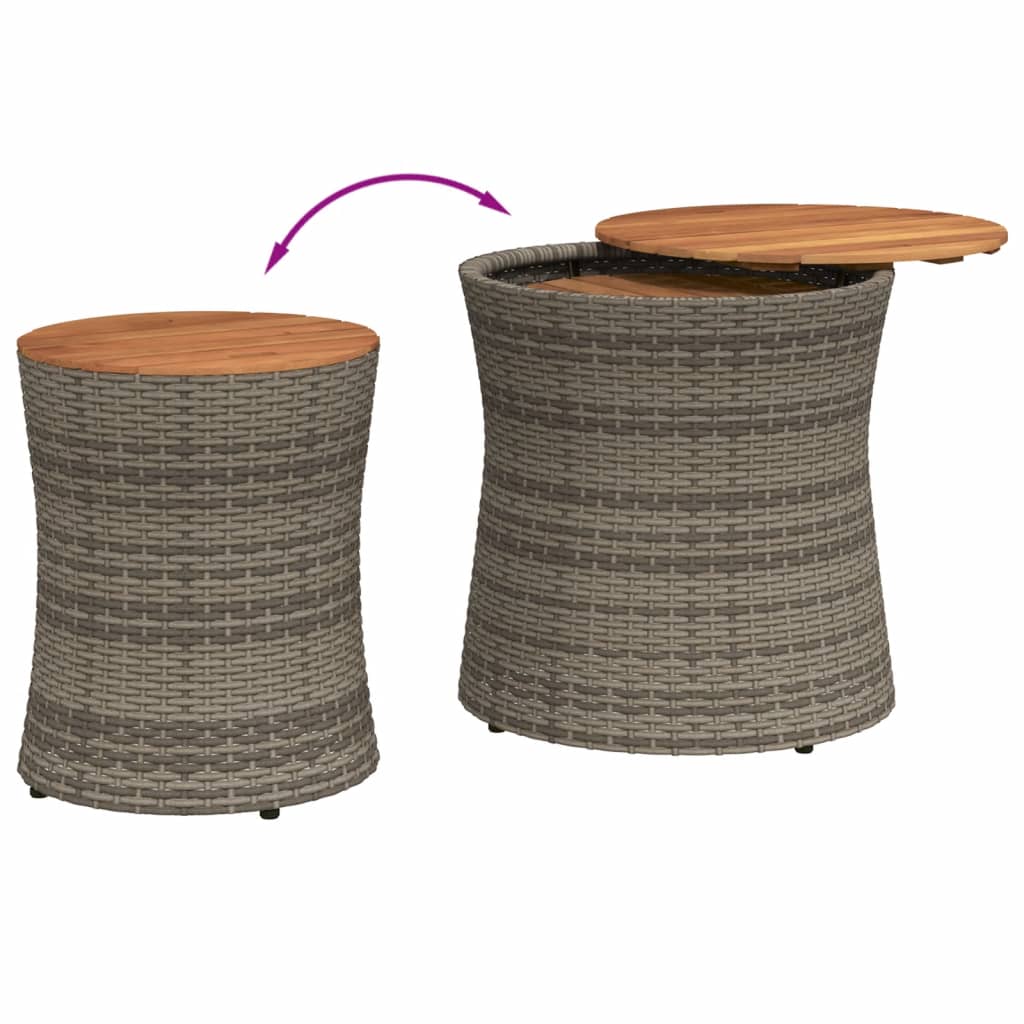 Garten-Beistelltische 2 Stk. mit Holzplatte Grau Poly Rattan