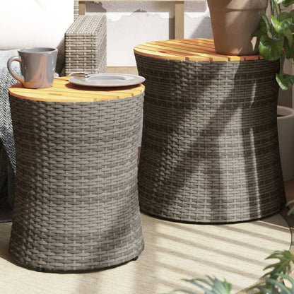 Garten-Beistelltische 2 Stk. mit Holzplatte Grau Poly Rattan