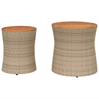 Garten-Beistelltische 2 Stk. mit Holzplatte Beige Poly Rattan