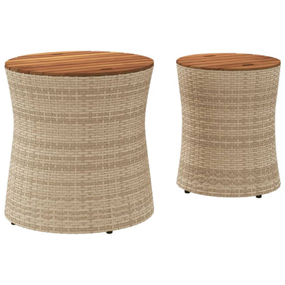 Garten-Beistelltische 2 Stk. mit Holzplatte Beige Poly Rattan