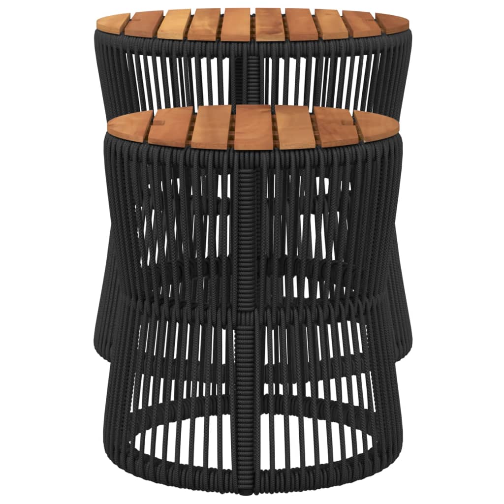 Garten-Beistelltische 2 Stk. mit Holzplatte Schwarz Poly Rattan