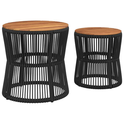 Garten-Beistelltische 2 Stk. mit Holzplatte Schwarz Poly Rattan