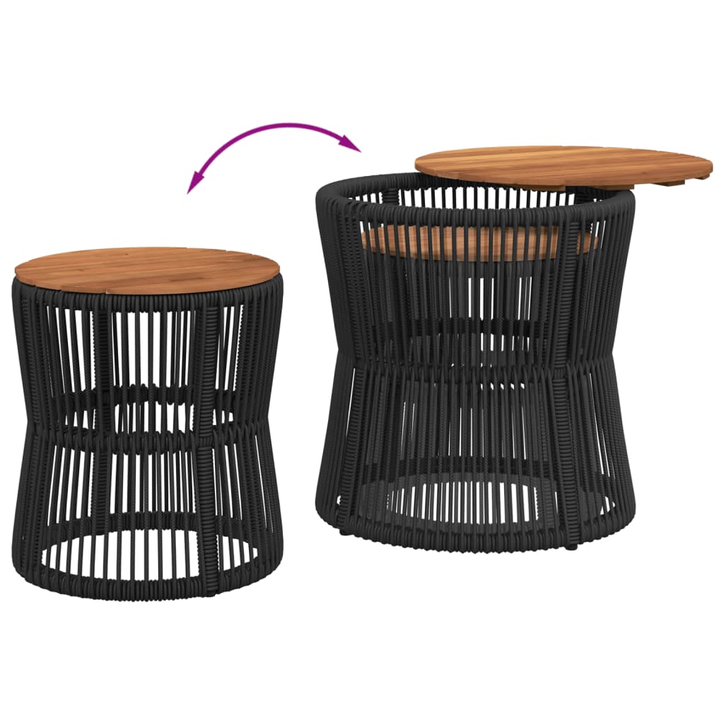 Garten-Beistelltische 2 Stk. mit Holzplatte Schwarz Poly Rattan