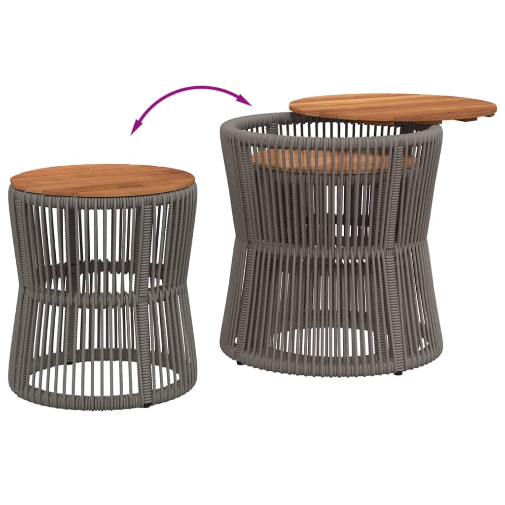 Garten-Beistelltische 2 Stk. mit Holzplatte Grau Poly Rattan