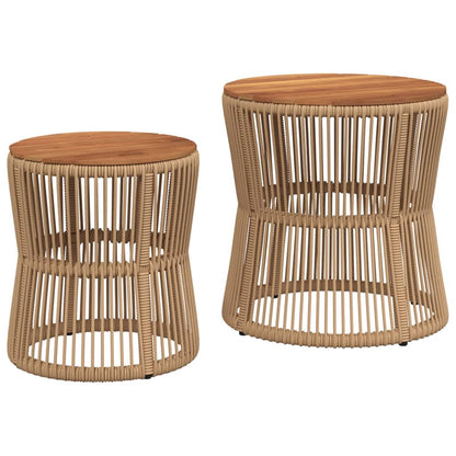 Garten-Beistelltische 2 Stk. mit Holzplatte Beige Poly Rattan