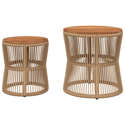 Garten-Beistelltische 2 Stk. mit Holzplatte Beige Poly Rattan