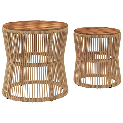 Garten-Beistelltische 2 Stk. mit Holzplatte Beige Poly Rattan