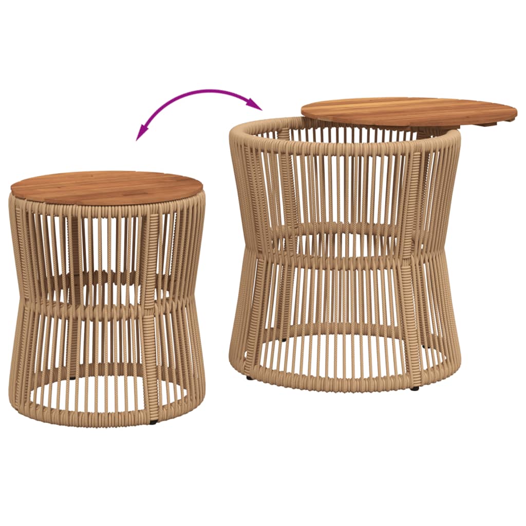 Garten-Beistelltische 2 Stk. mit Holzplatte Beige Poly Rattan