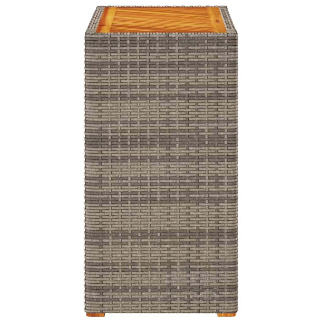 Garten-Beistelltisch mit Holzplatte Grau 60x40x75cm Poly Rattan