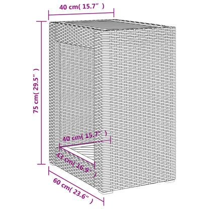 Garten-Beistelltisch mit Holzplatte Grau 60x40x75cm Poly Rattan