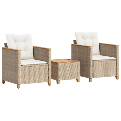 3-tlg. Bistro-Set mit Kissen Beige Poly Rattan Akazienholz